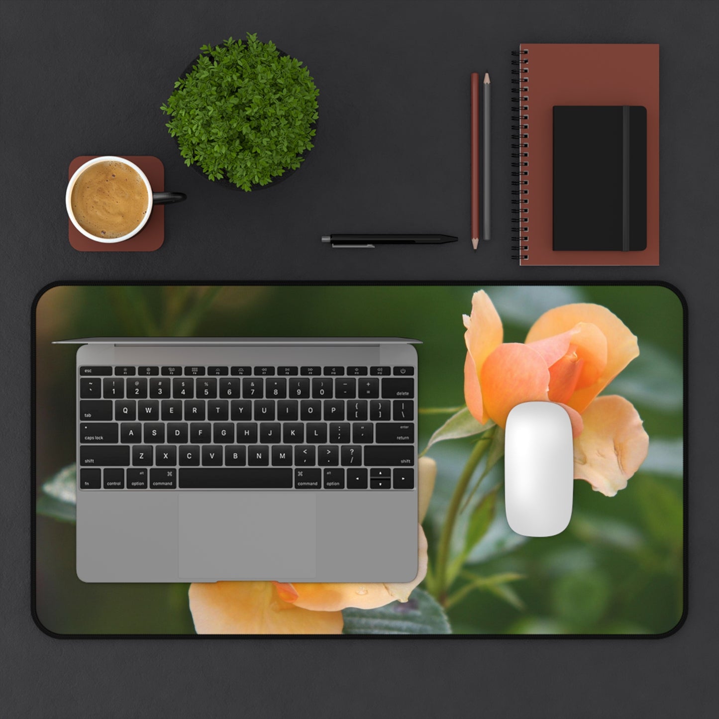 Desk Mat — Peach Rose Floral Desk Mat for Home Office, Floral Mouse Pad