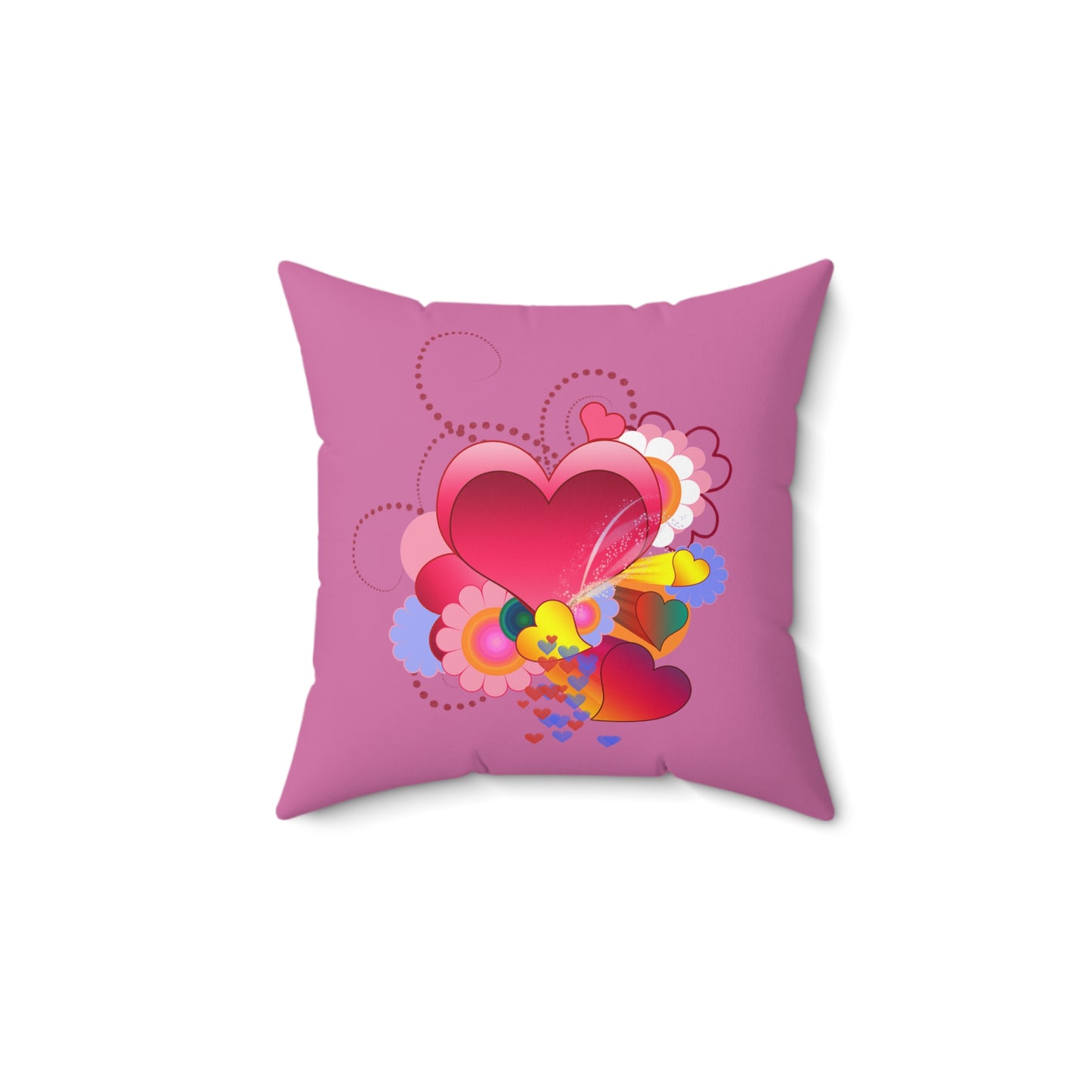 Pink Heart Bouquet Pillow — Romantic Floral Valentine Decorative Throw Pillow