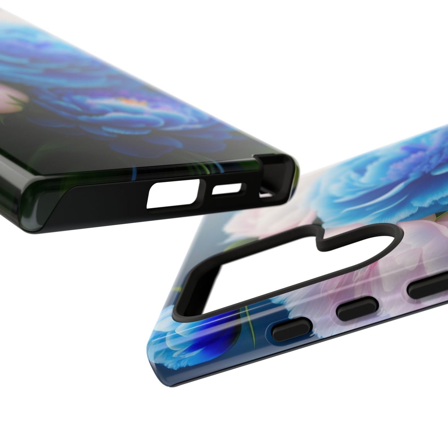 Floral Blue Peony Phone Case — Protective Tough Case with Pink & Blue Blooms