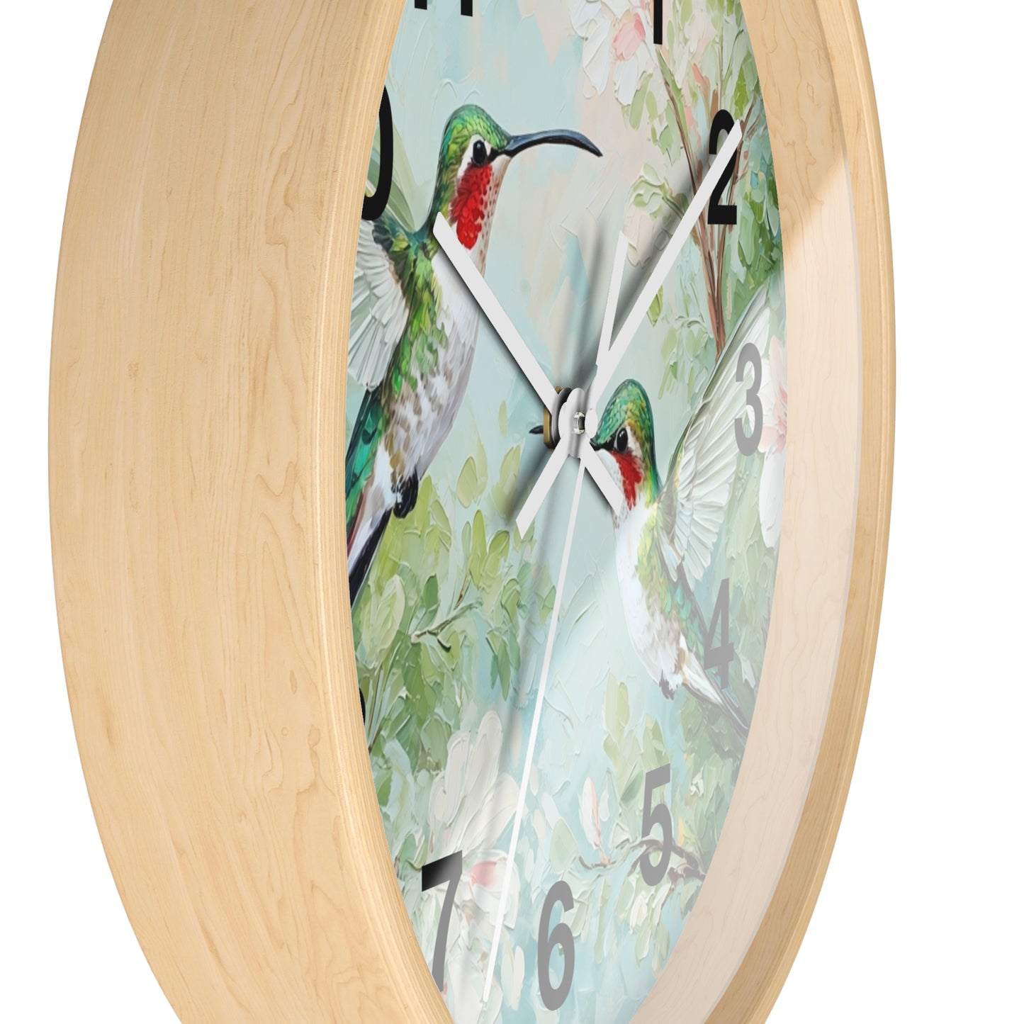Ruby-throated Hummingbirds Wall Clock | Floral Nature Decor
