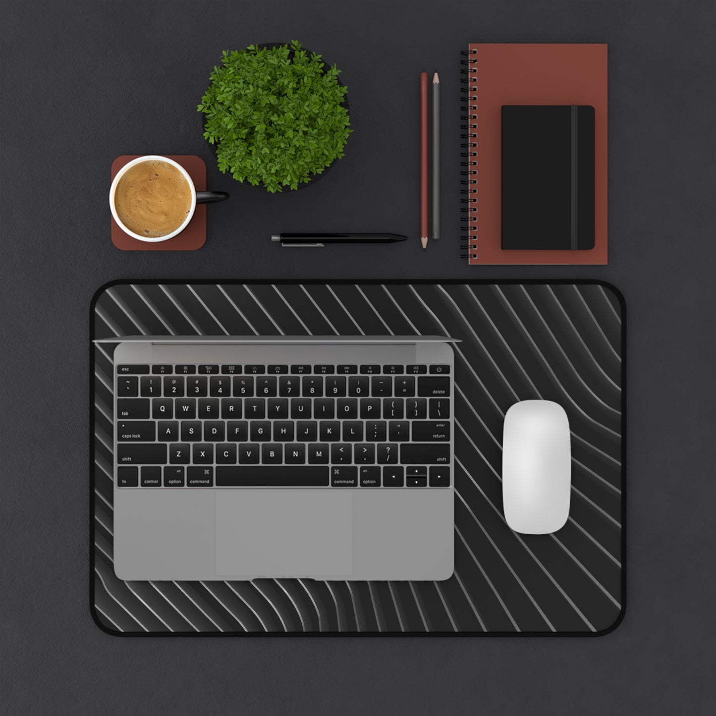 Minimal Black Wave Desk Mat — Modern Gaming & Office Mouse Pad
