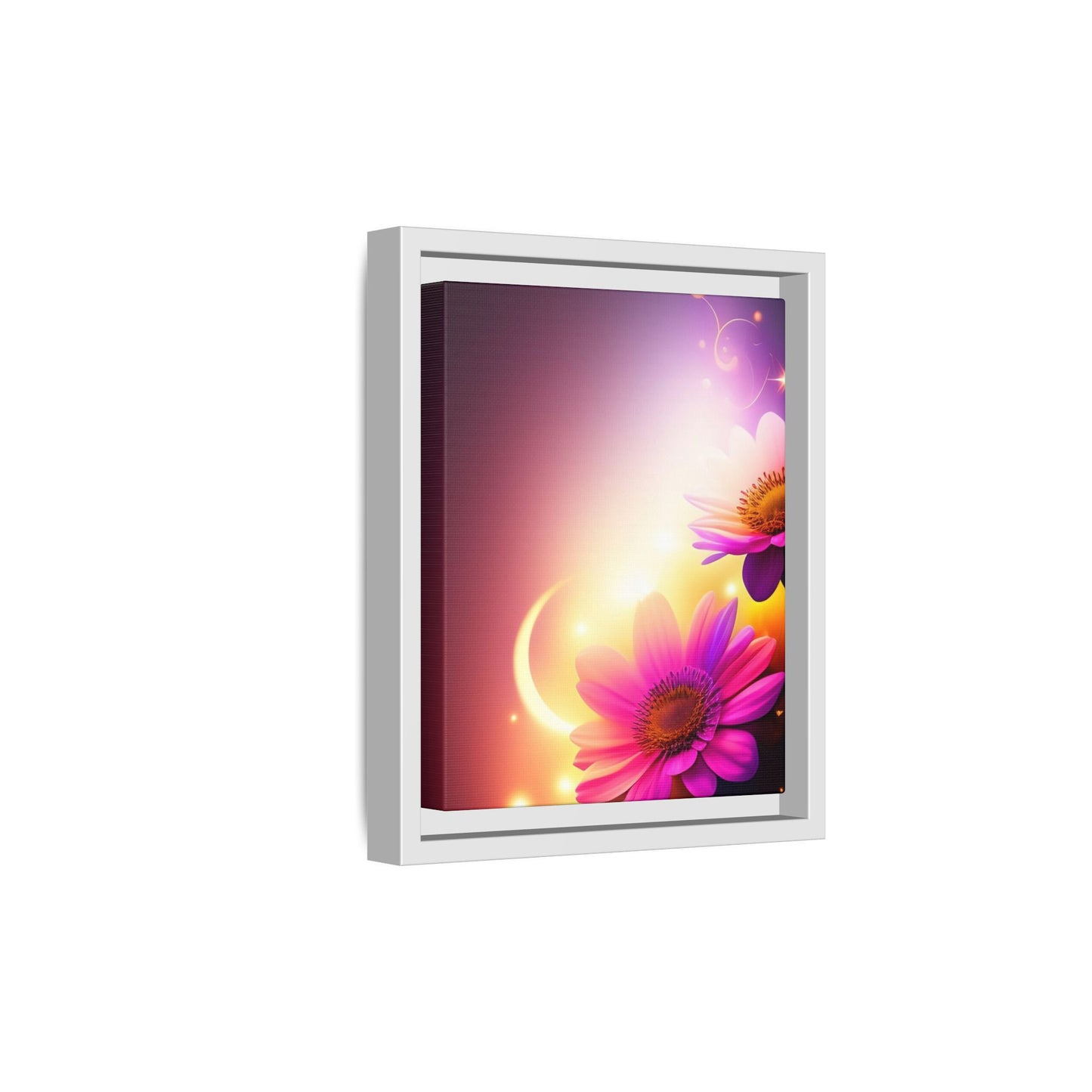 Framed Floral Canvas Art — Pink Daisies Sunset Wall Print