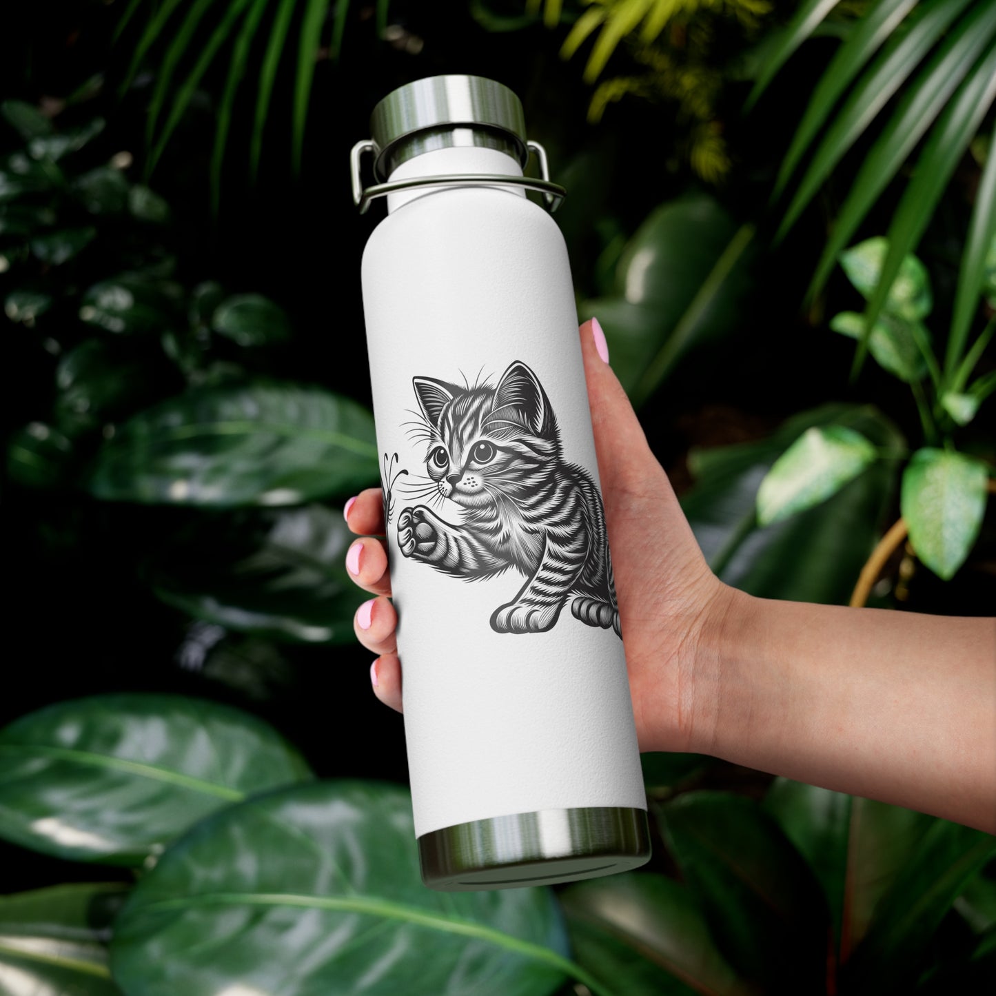 Cat and Butterfly Insulated Water Bottle -  22oz insulated bottle