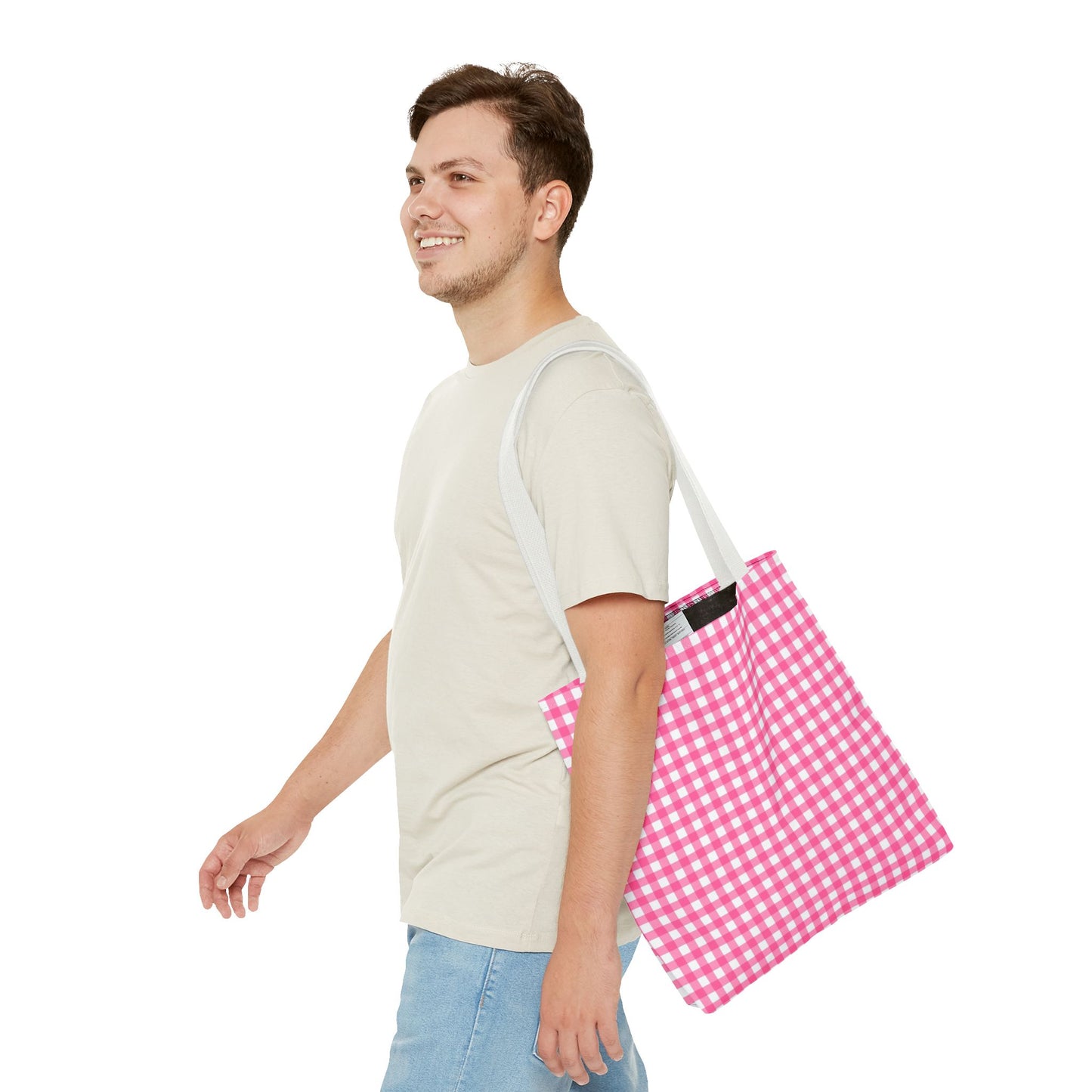 Cute Pink Gingham Tote Bag - Reusable Shopping Bag, Beach Tote