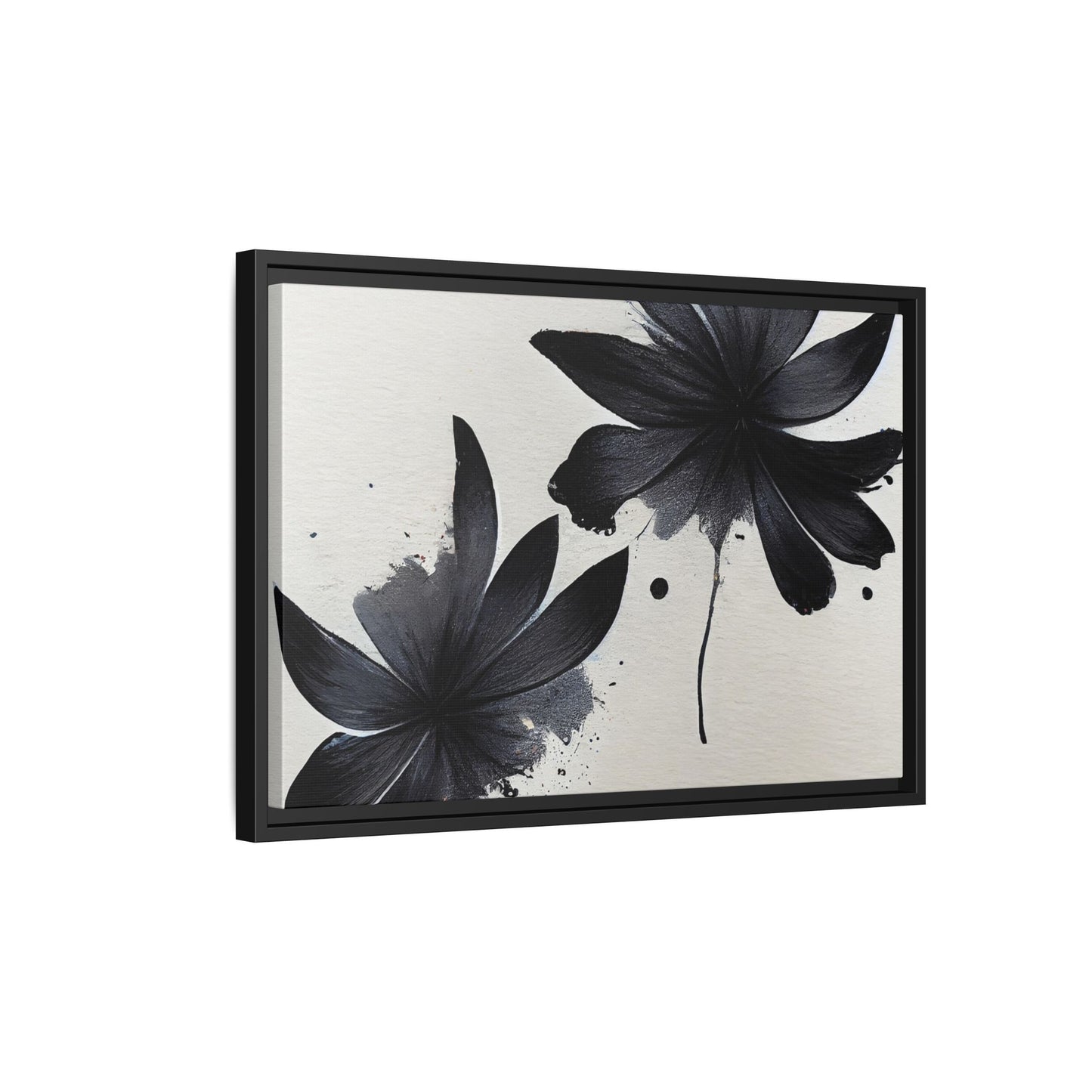 Framed Black Floral Matte Canvas Wall Art — Monochrome Botanical Print