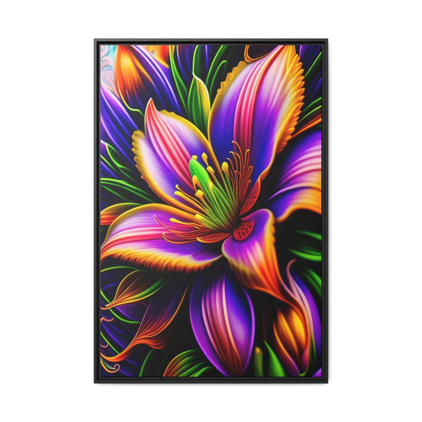Vibrant Neon Floral Matte Canvas Print — Framed Wall Art