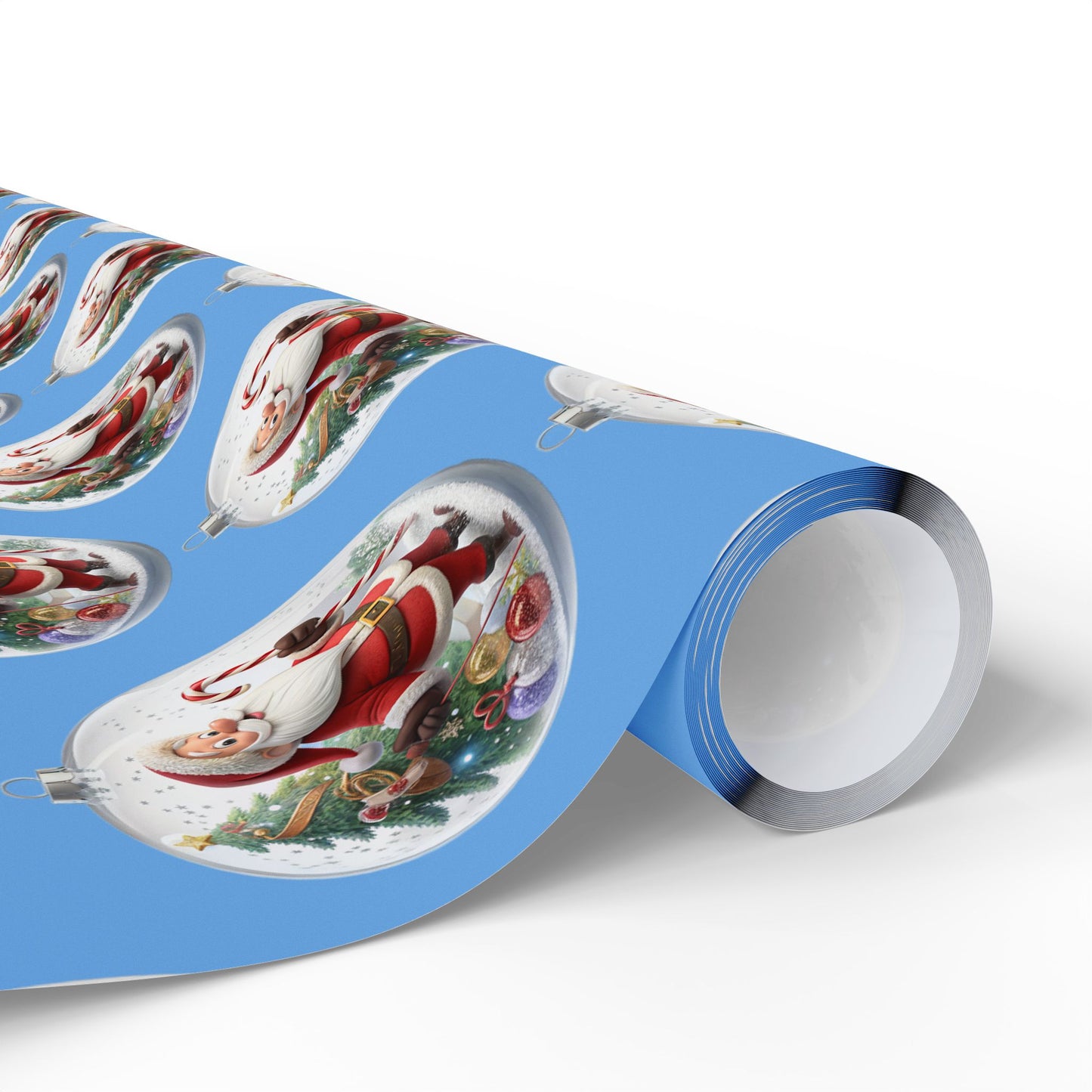 Santa Ornament Pattern Wrapping Paper – Blue Christmas Gift Wrap Roll