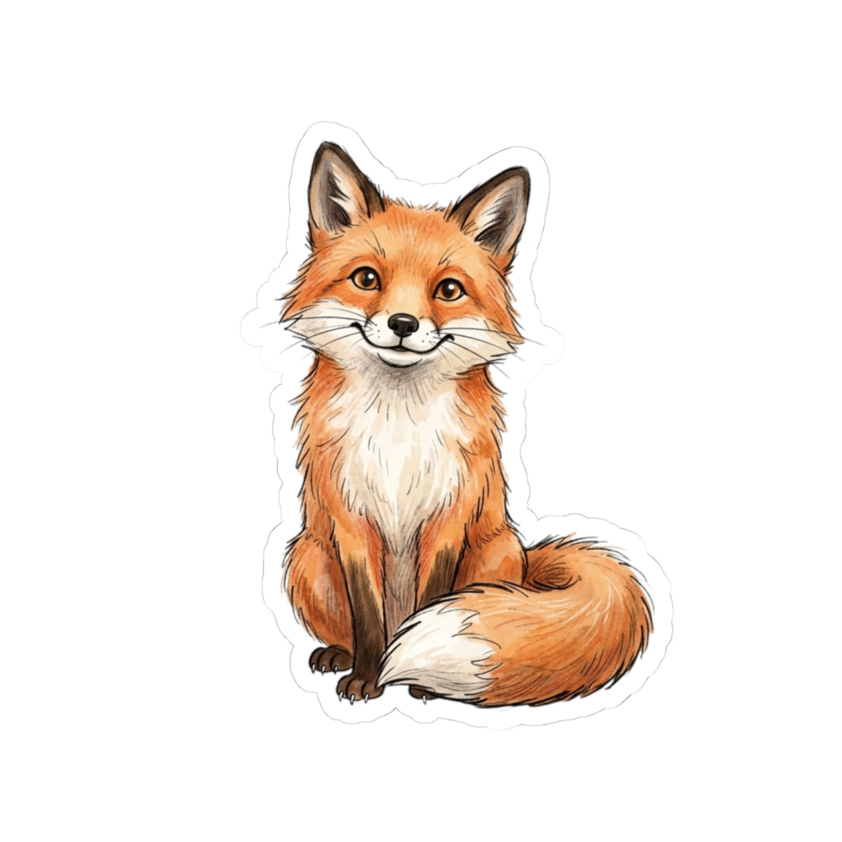 Cute Sitting Fox Sticker - Watercolor Woodland Laptop Decal