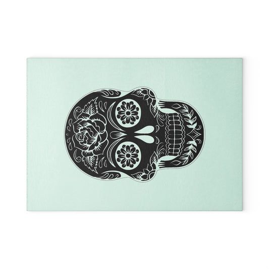 Decorative Glass Cutting Board - Sugar Skull Design, Kitchen Decor, Gift for Home Cooks, Day of the Dead, Unique Cookware