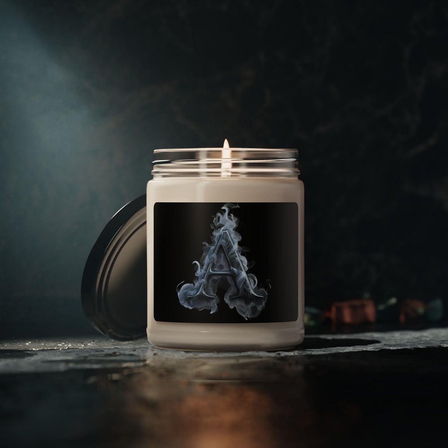 Smoky Letter 'A' Soy Candle — 9oz Scented Jar, Masculine Aromas for Home & Gift