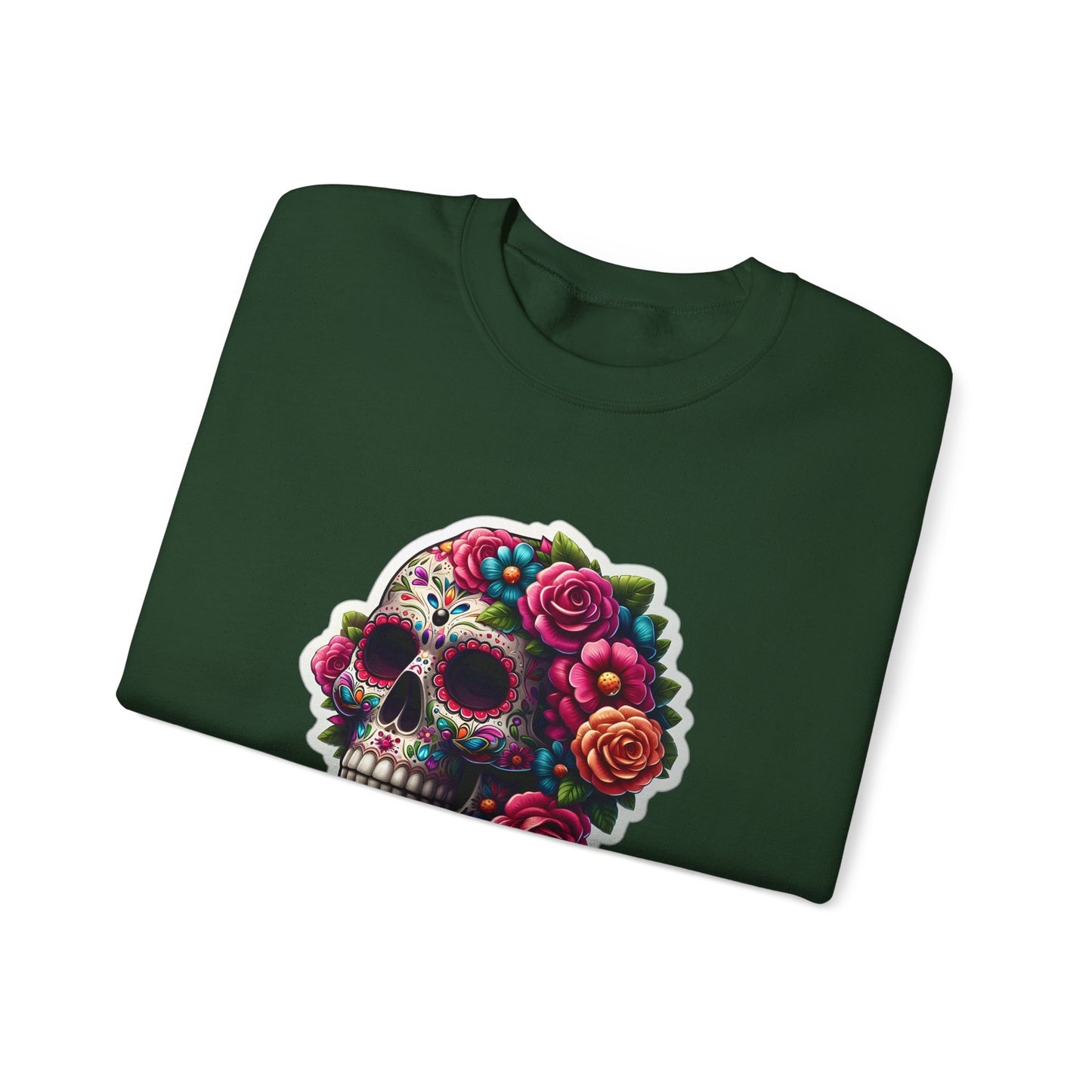 Sugar Skull Crewneck Sweatshirt — Floral Day of the Dead Graphic