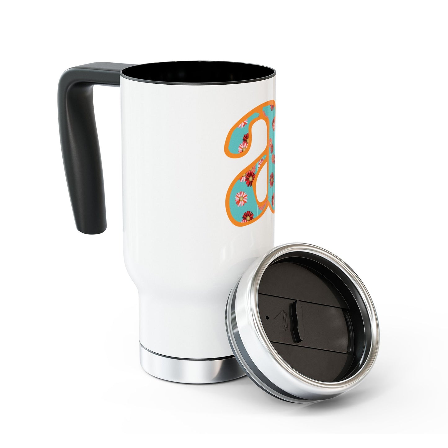 Floral Monogram 'a' Stainless Steel Travel Mug with Handle — 14oz