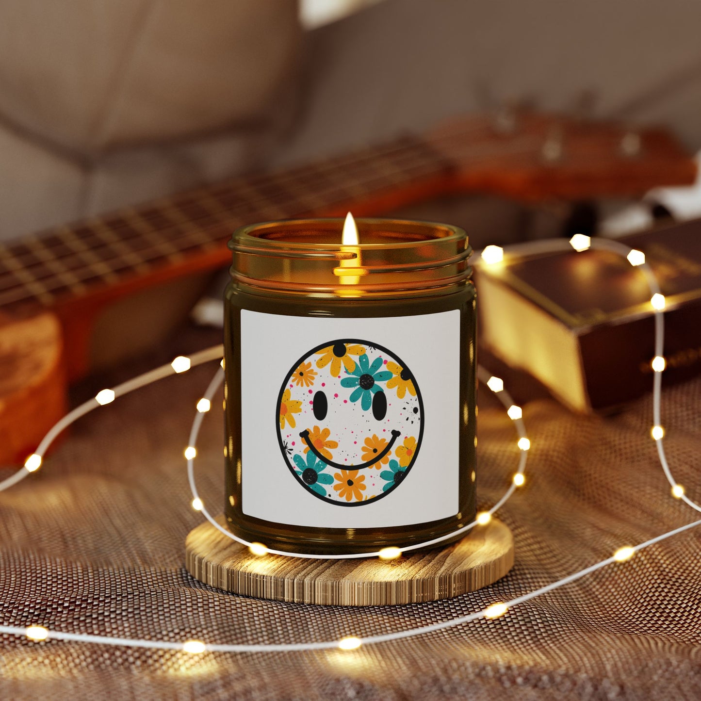Floral Smiley Scented Candle — Coconut Apricot Wax (4oz & 9oz)