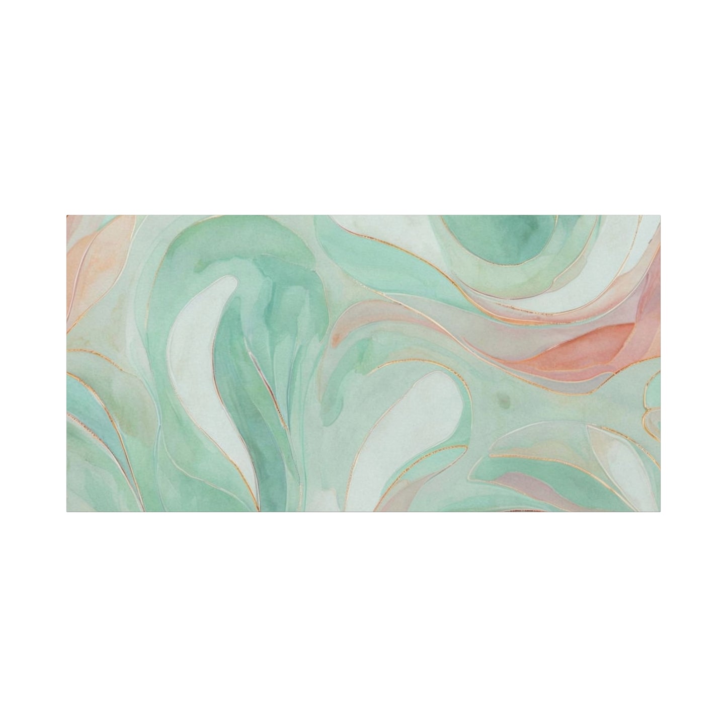 Abstract Green Marble Canvas Print — Teal & Coral Swirl Wall Art
