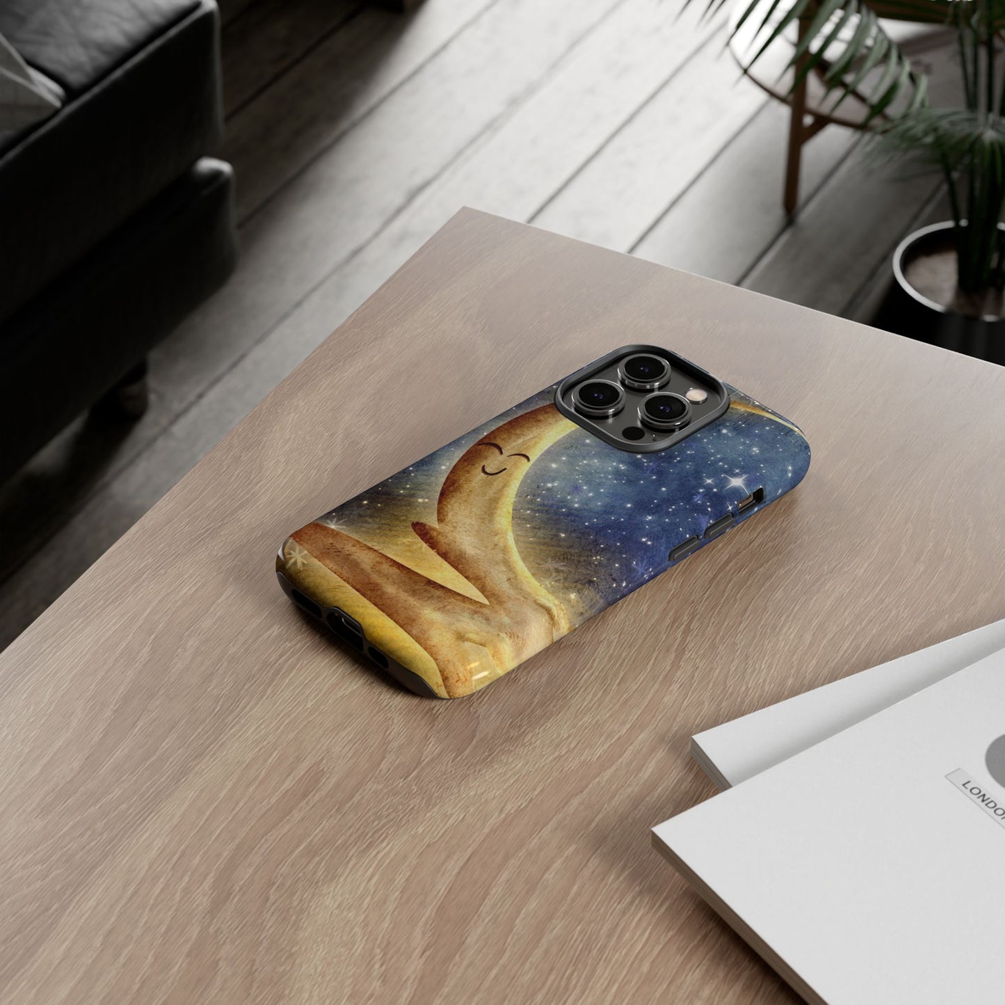 Moonlit Smile Phone Case — Starry Night Crescent Moon iPhone Cover