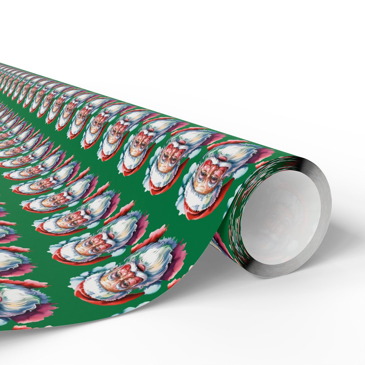 Santa Faces Green Christmas Wrapping Paper Roll