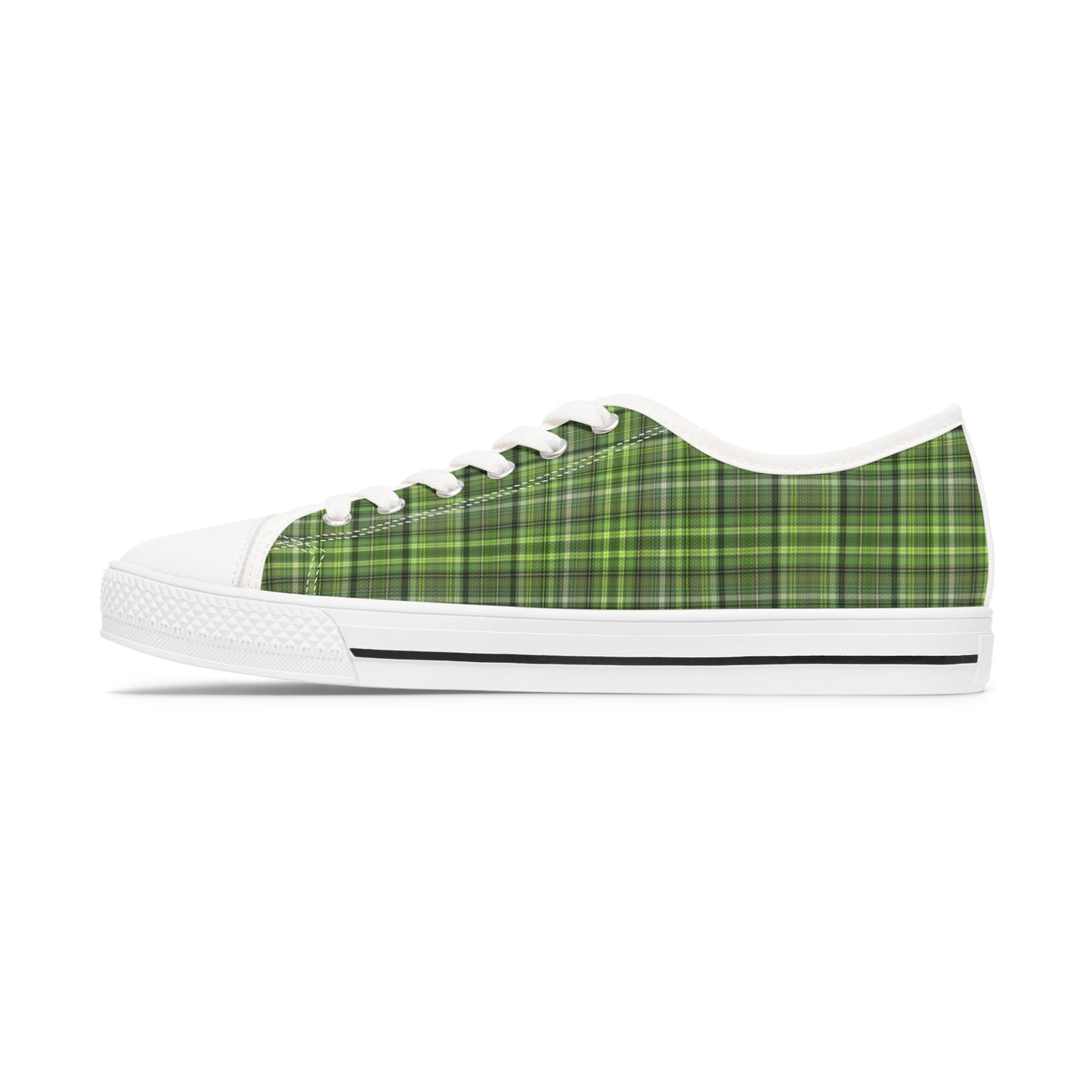 Green Plaid Low Top Sneakers — Casual Canvas Shoes