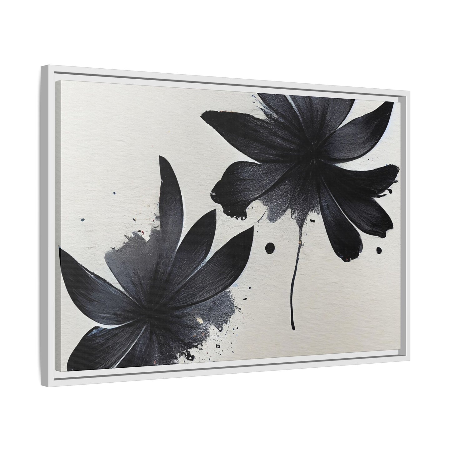 Framed Black Floral Matte Canvas Wall Art — Monochrome Botanical Print