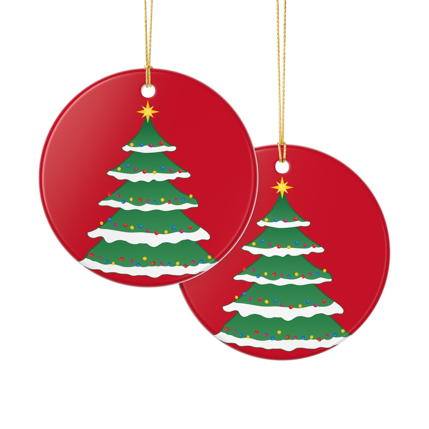 Christmas Tree Ceramic Ornament — Double-Sided Red Holiday Decoration