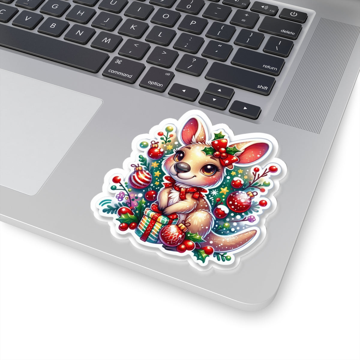 Festive Kangaroo Kiss-Cut Stickers, Christmas Decor, Holiday Gifts, Cute Animal Stickers, Laptop Decals, Children's Party Supplies