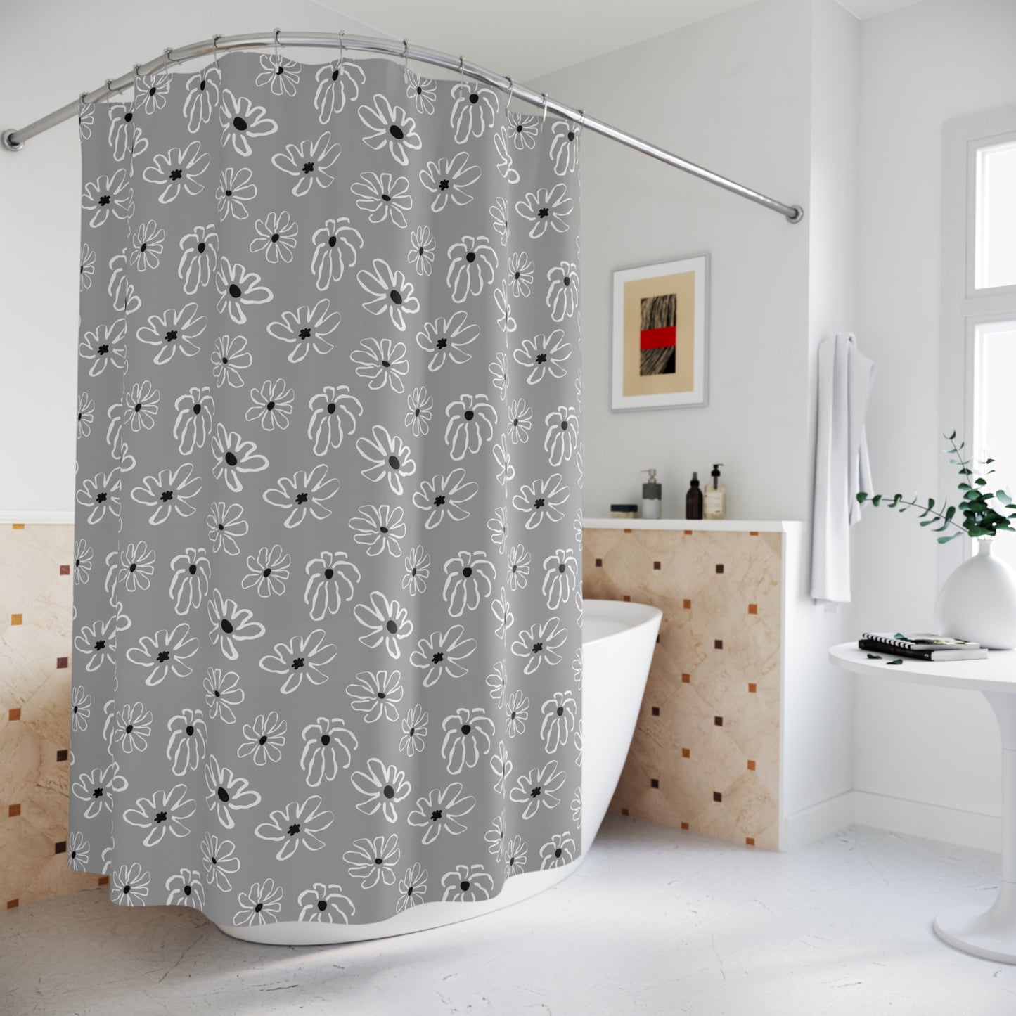 Flower Pattern Shower Curtain, Boho Bathroom Decor, Modern Floral Curtains, Unique Home Accessories, Gift for Her