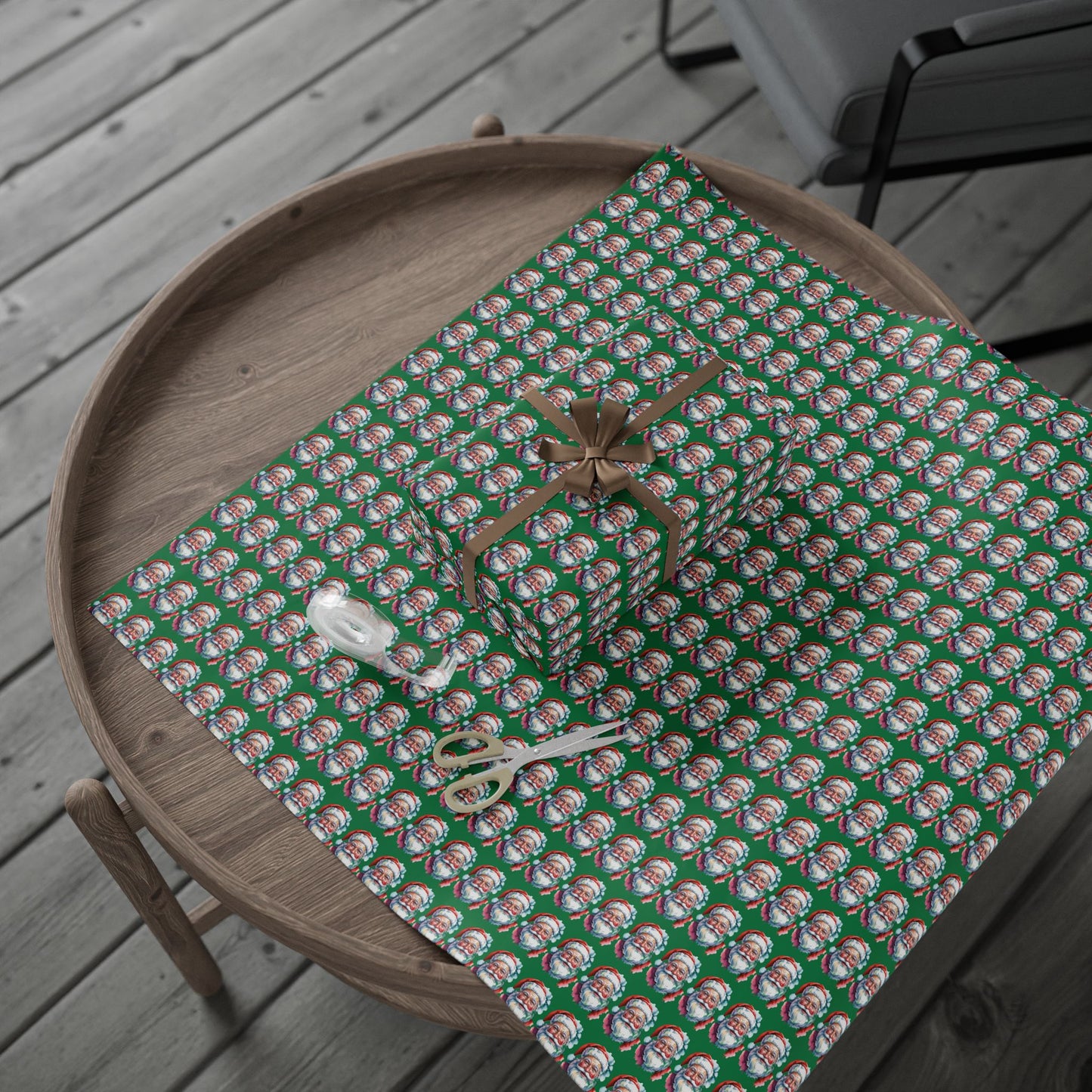 Santa Faces Green Christmas Wrapping Paper Roll