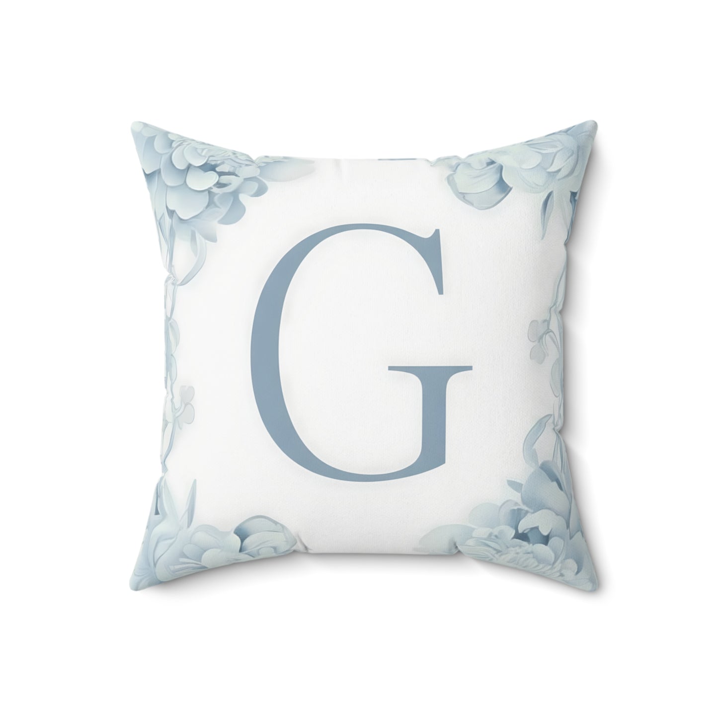 Monogram 'G' Floral Square Pillow – Blue Watercolor Initial Throw Pillow