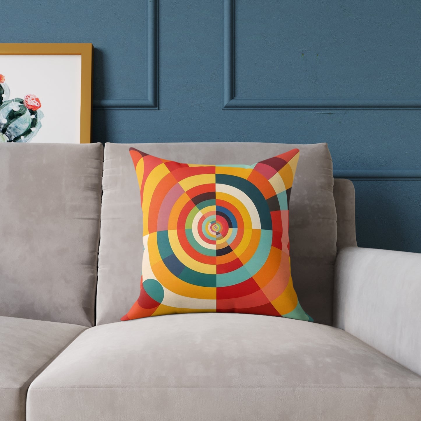 Retro Geometric Throw Pillow — Colorful Target Circle Design