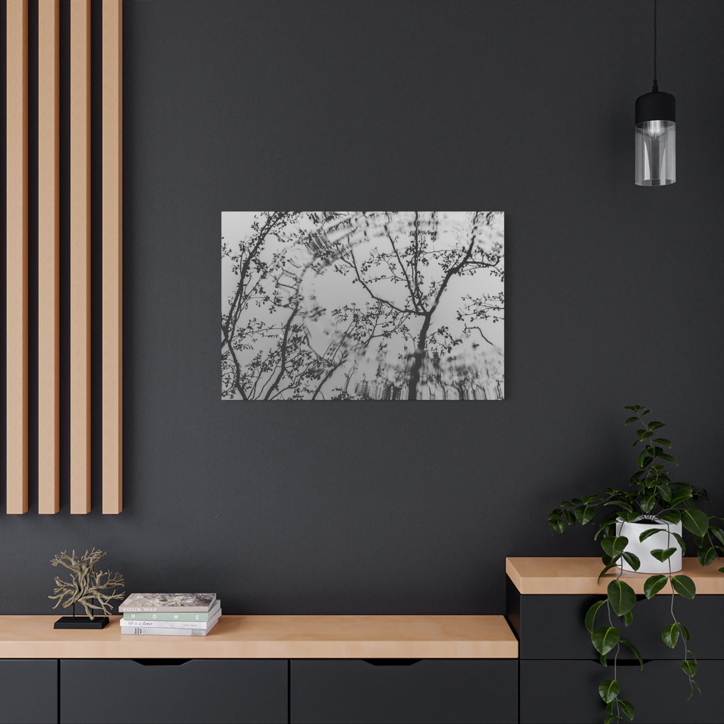 Canvas Wall Art — Monochrome Blurred Ferris Wheel with Tree Silhouettes