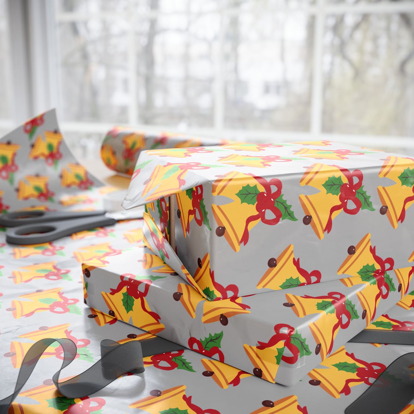 Holiday Bell Pattern Wrapping Paper — Festive Christmas Gift Wrap Roll