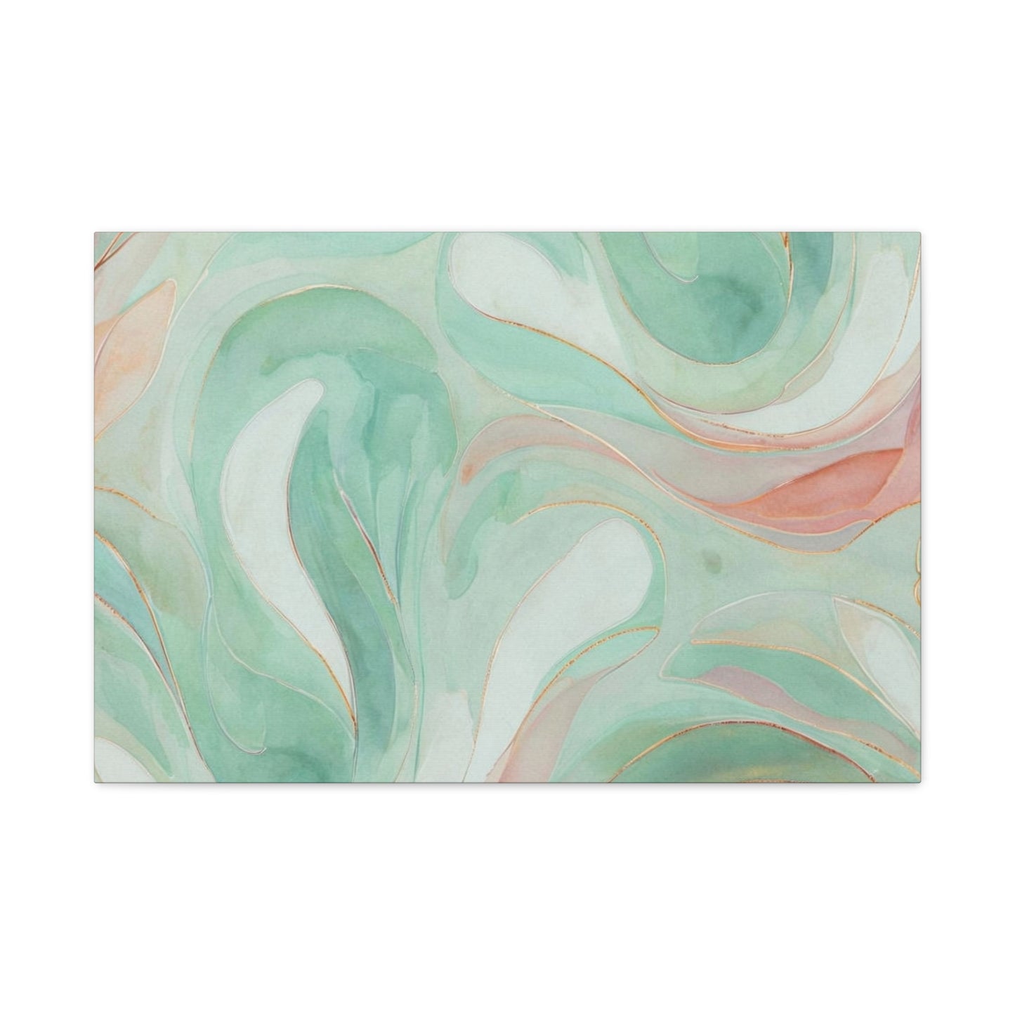 Abstract Green Marble Canvas Print — Teal & Coral Swirl Wall Art