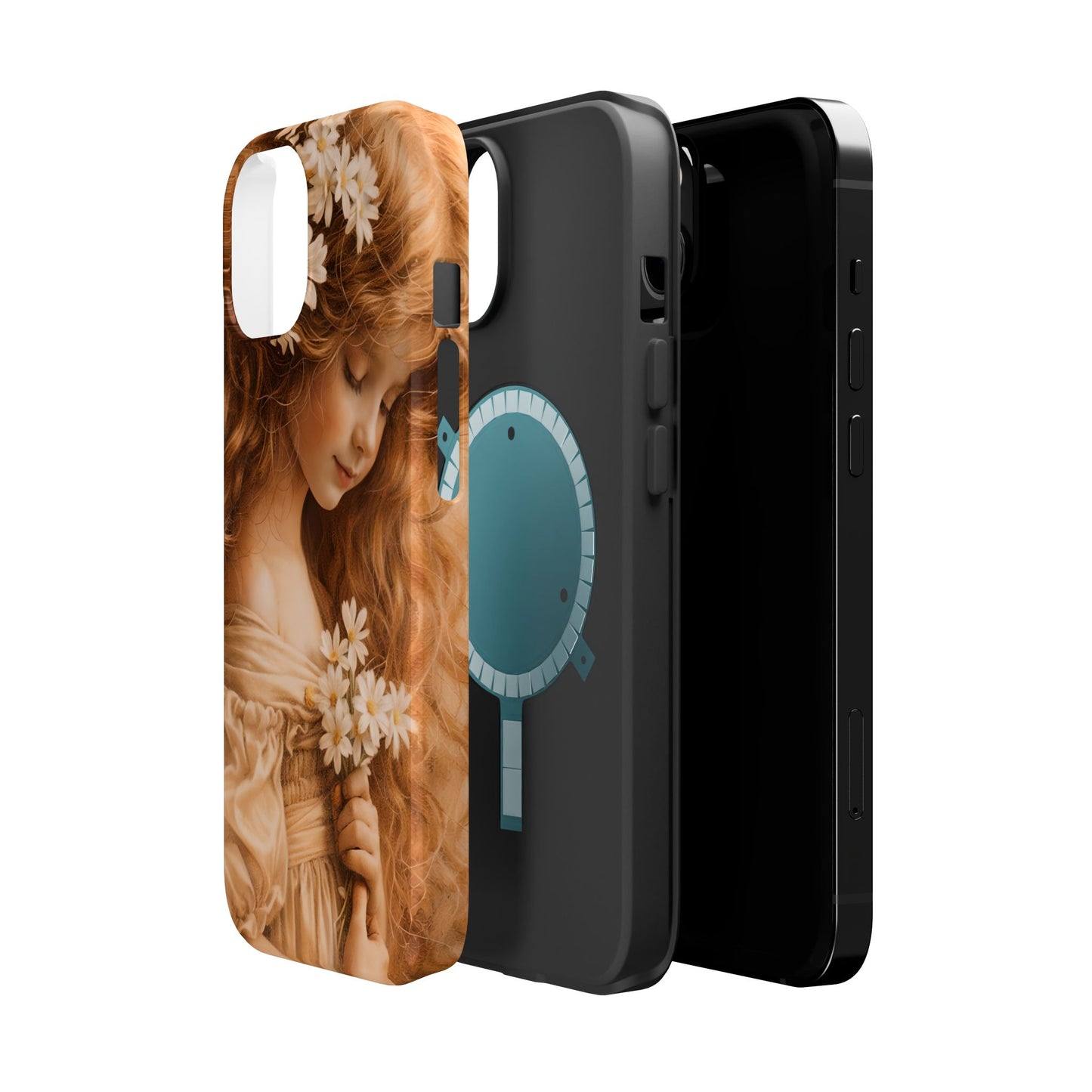 Vintage Floral Girl Magnetic Impact Phone Case — Protective iPhone Cover with Sepia Art