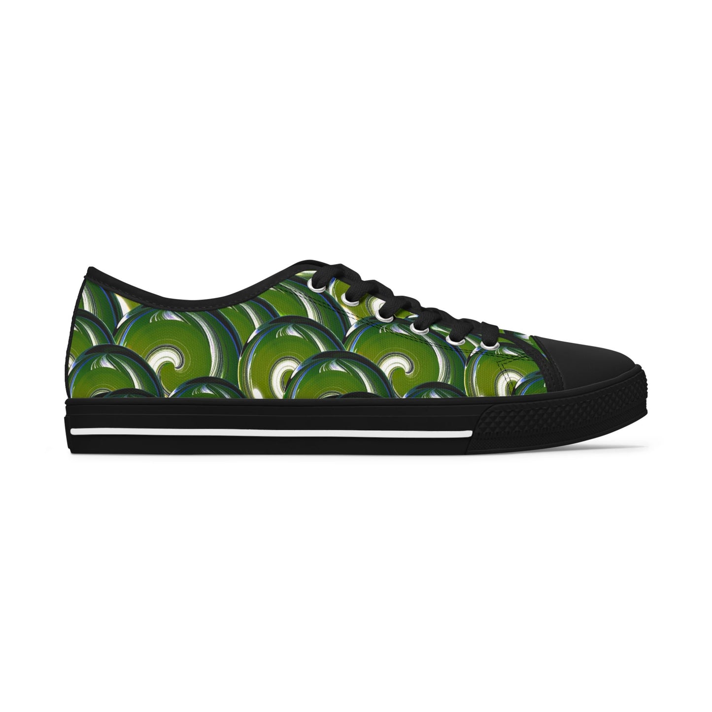 Green Bubble Pattern Women's Low Top Sneakers — Retro Abstract Tennis Shoes