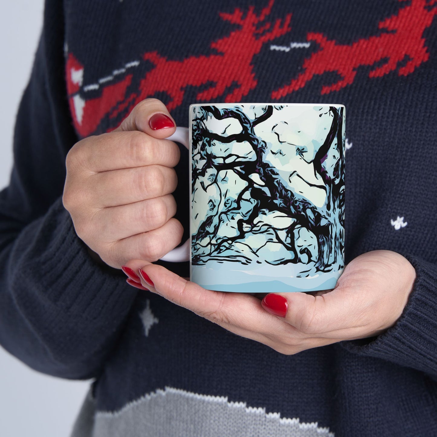 Winter Oak Tree Ceramic Mug — Scenic Snowy Tree Coffee Cup (11oz, 15oz)