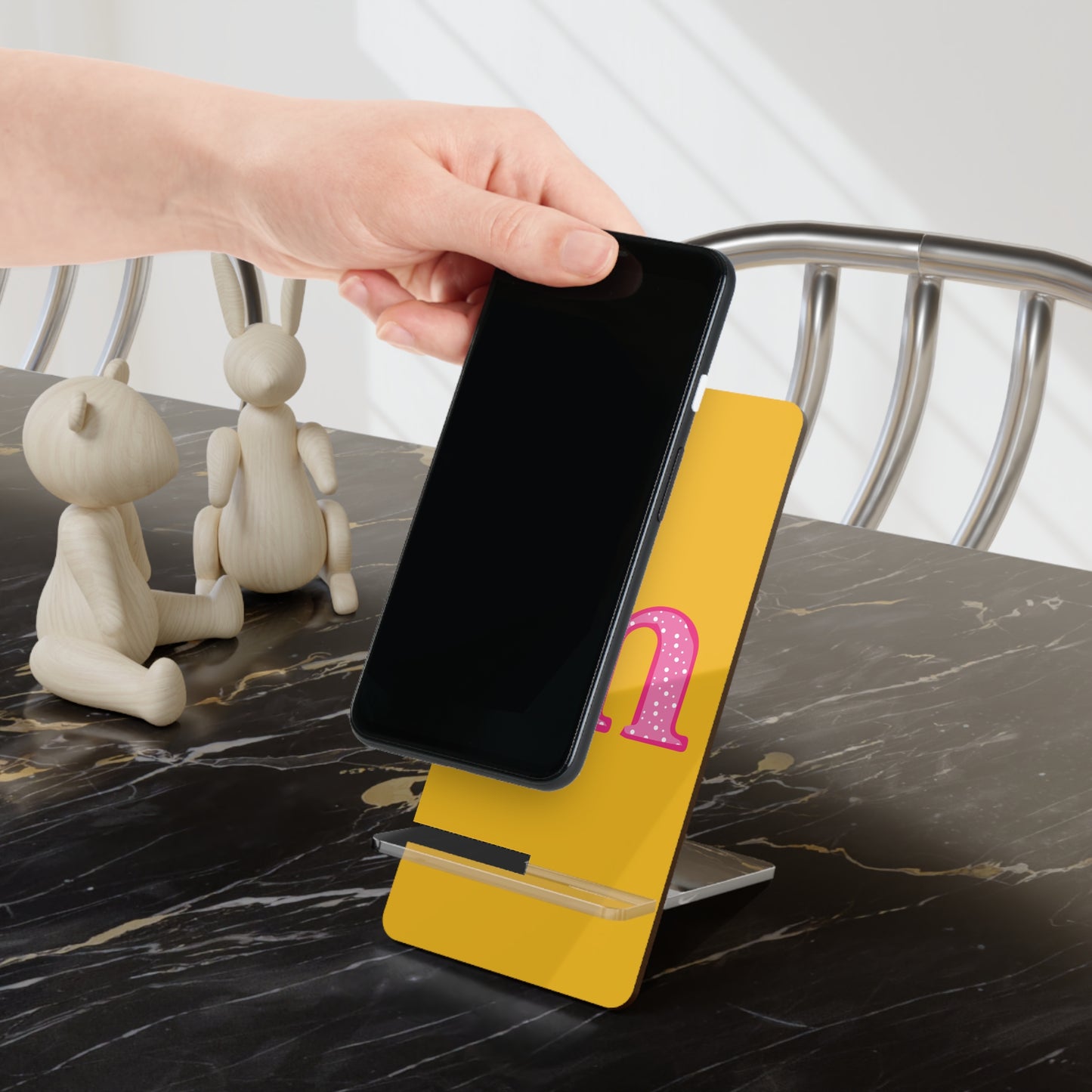 Personalized Smartphone Display Stand, Cute Mobile Holder, Desk Accessory, Yellow Phone Stand, Custom Phone Holder for Gifts