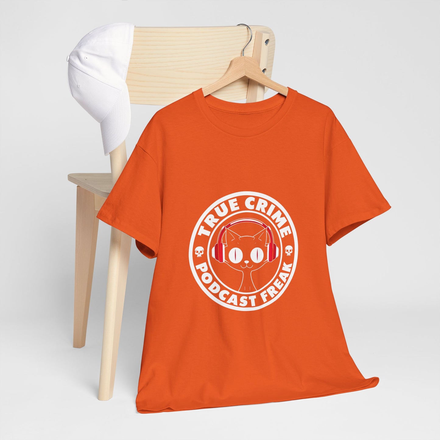 True Crime Podcast Tee — Cat with Headphones Logo