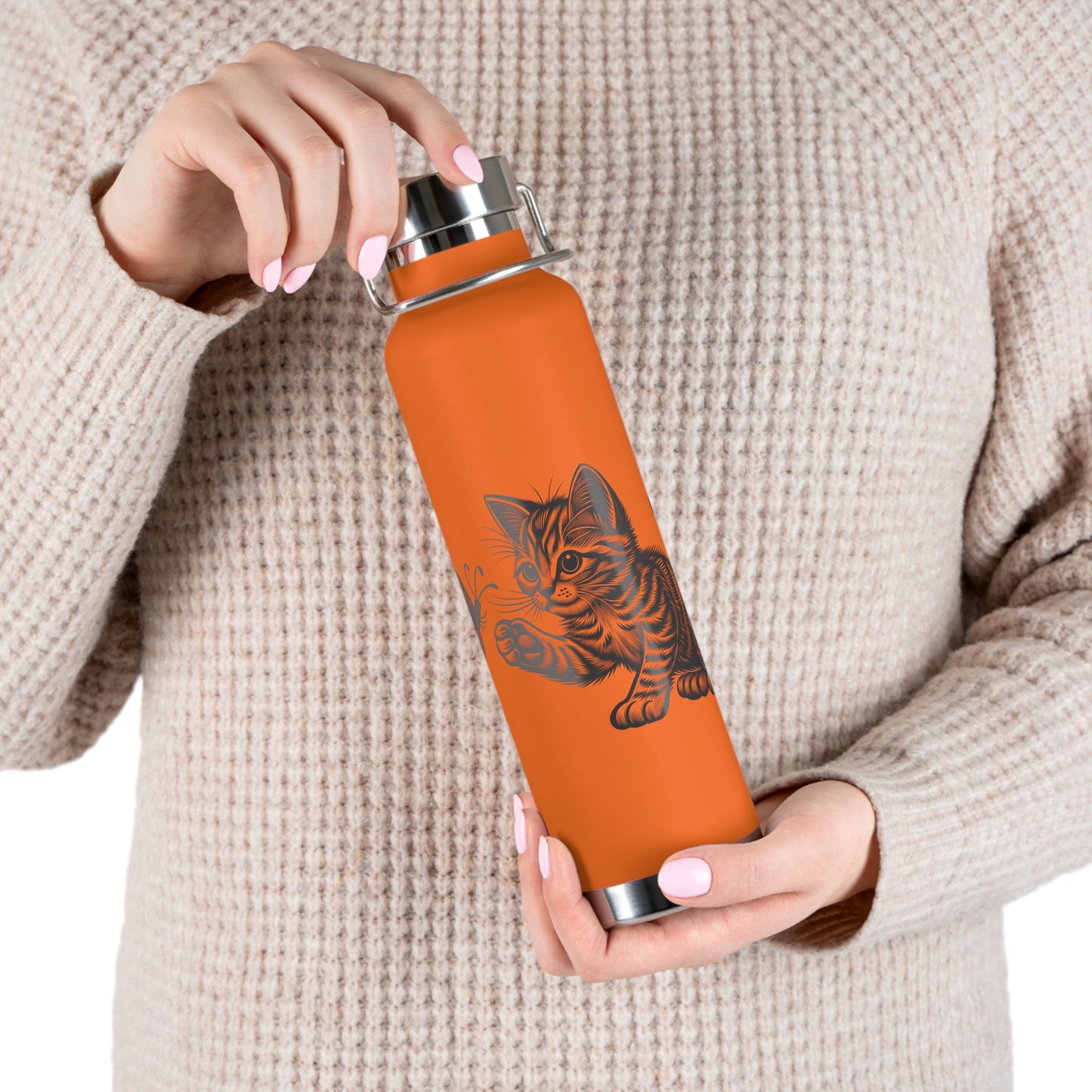 Cat and Butterfly Insulated Water Bottle -  22oz insulated bottle
