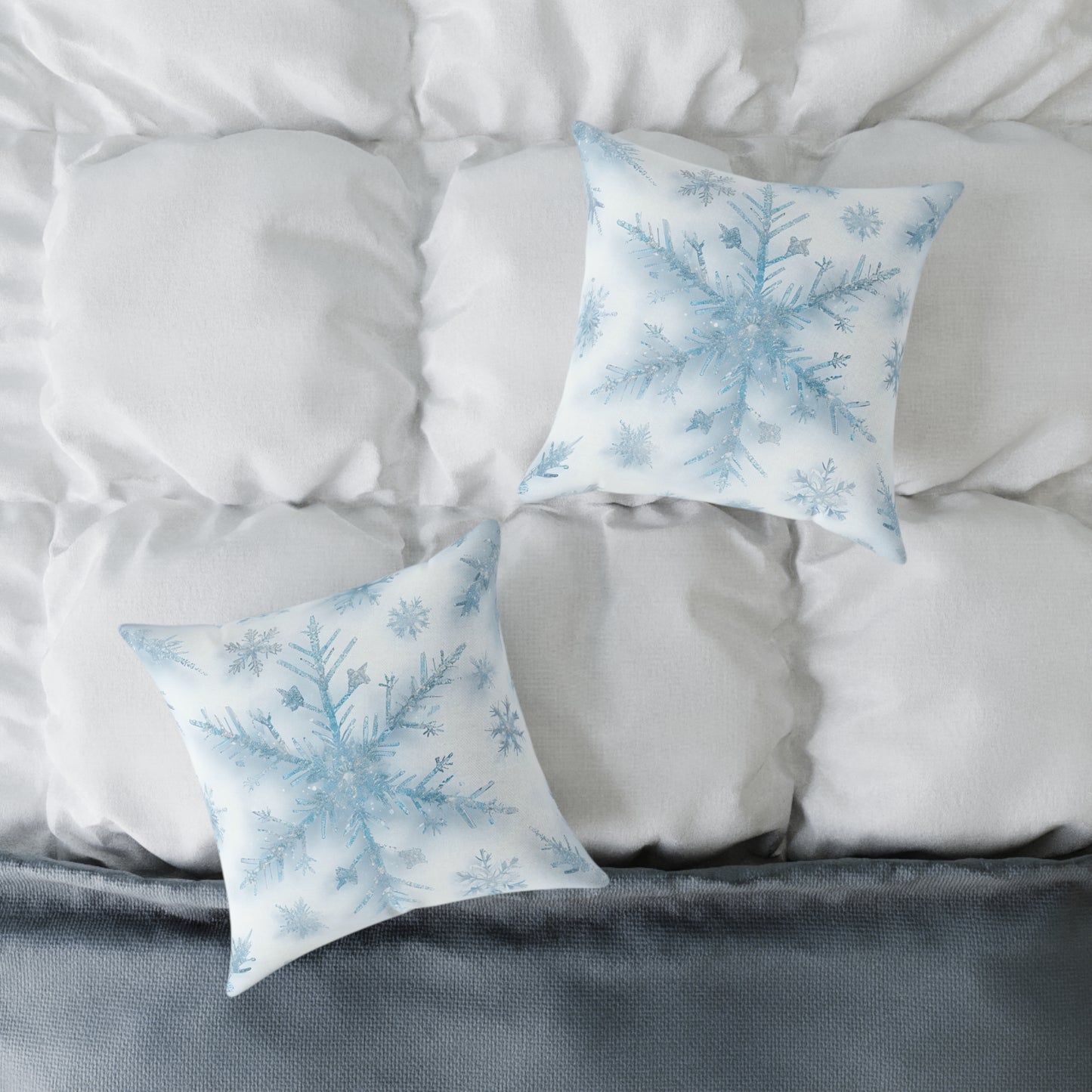 Snowflake Square Poly Canvas Pillow | Cozy Winter Decor, Holiday Gift, Home Accent, Relaxation Decor, Seasonal Cushion