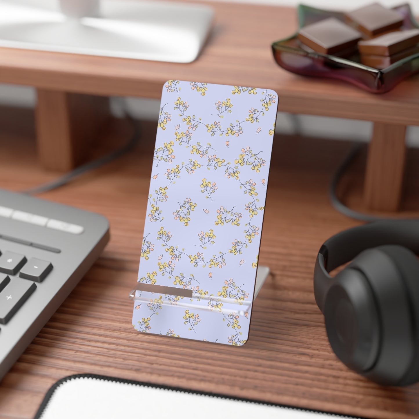 Floral Mobile Display Stand, Phone Holder, Desk Organizer, Tech Gift, Home Decor, Office Supplies
