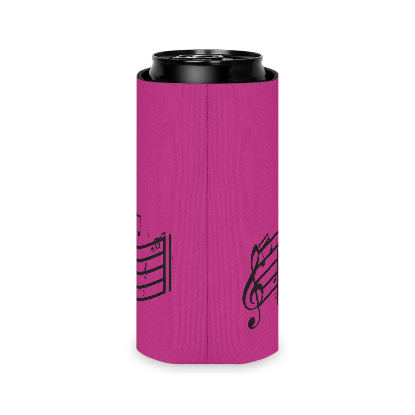 Musical Notes Can Cooler – Pink Neoprene Beverage Koozie for Music Lovers