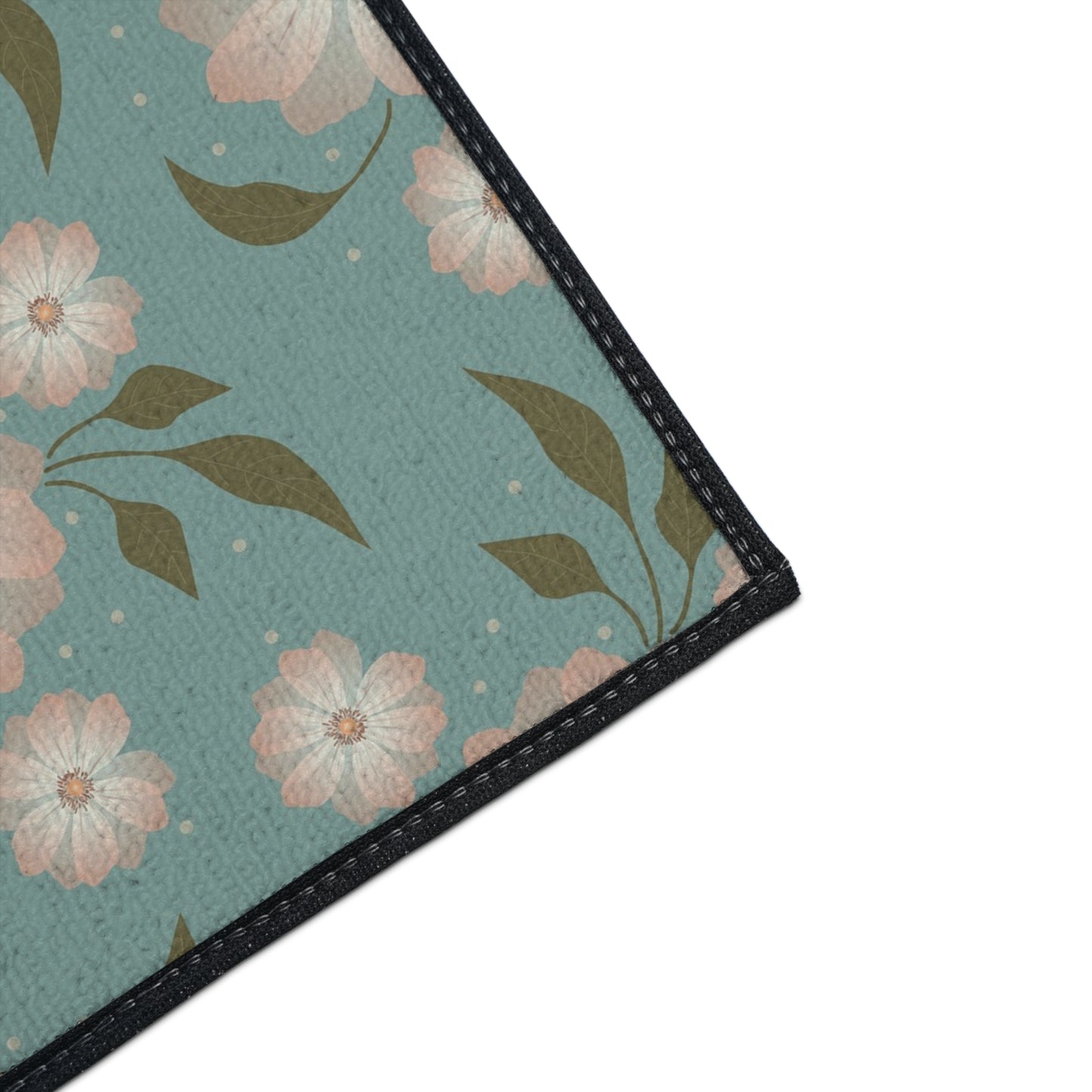 Floral Heavy-Duty Floor Mat — Teal Pastel Blossom Rug for Entryway & Kitchen