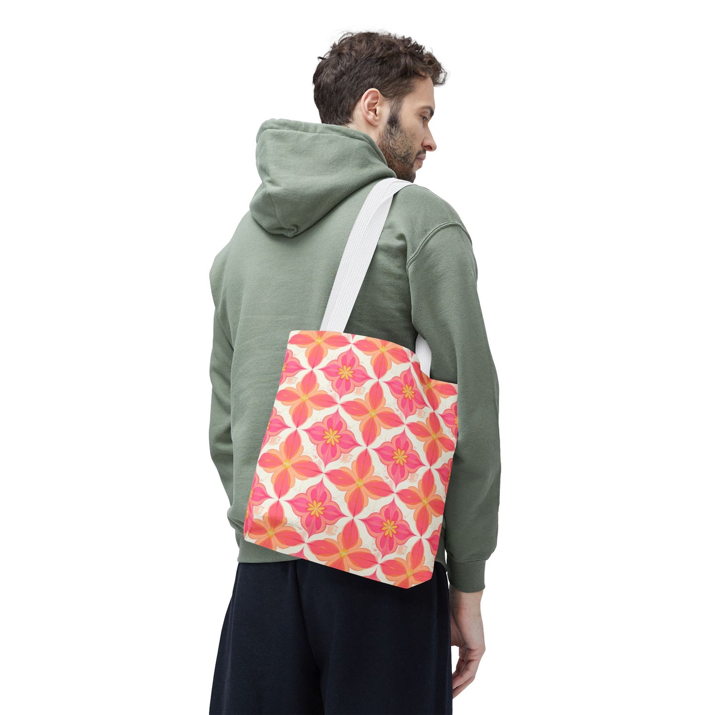 Pink Floral Geometric Tote Bag —  Reusable Shopper