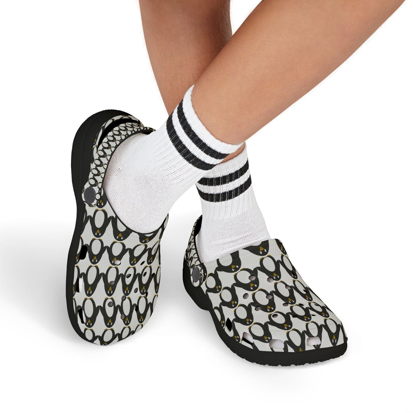 Kids Penguin Print EVA Foam Clogs — Cute Black & White Slip-On Sandals
