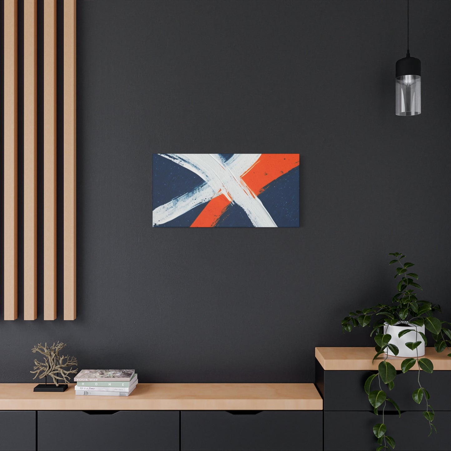 Abstract Navy & Orange Brushstroke Canvas