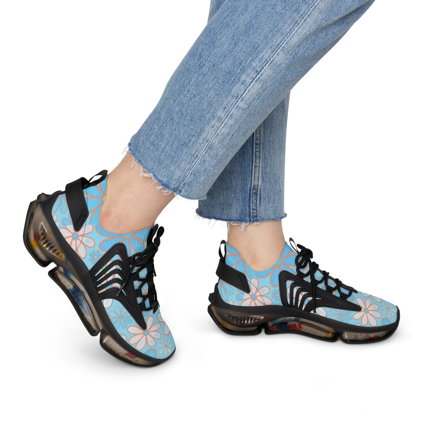Women's Floral Mesh Sneakers, Trendy Athletic Shoes, Comfortable Running Sneakers, Floral Print Sneakers, Spring Fashion Shoes