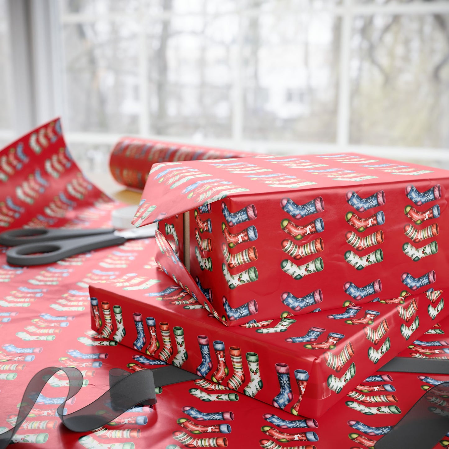 Holiday Candy Cane Wrapping Paper Roll — Red Patterned Gift Wrap