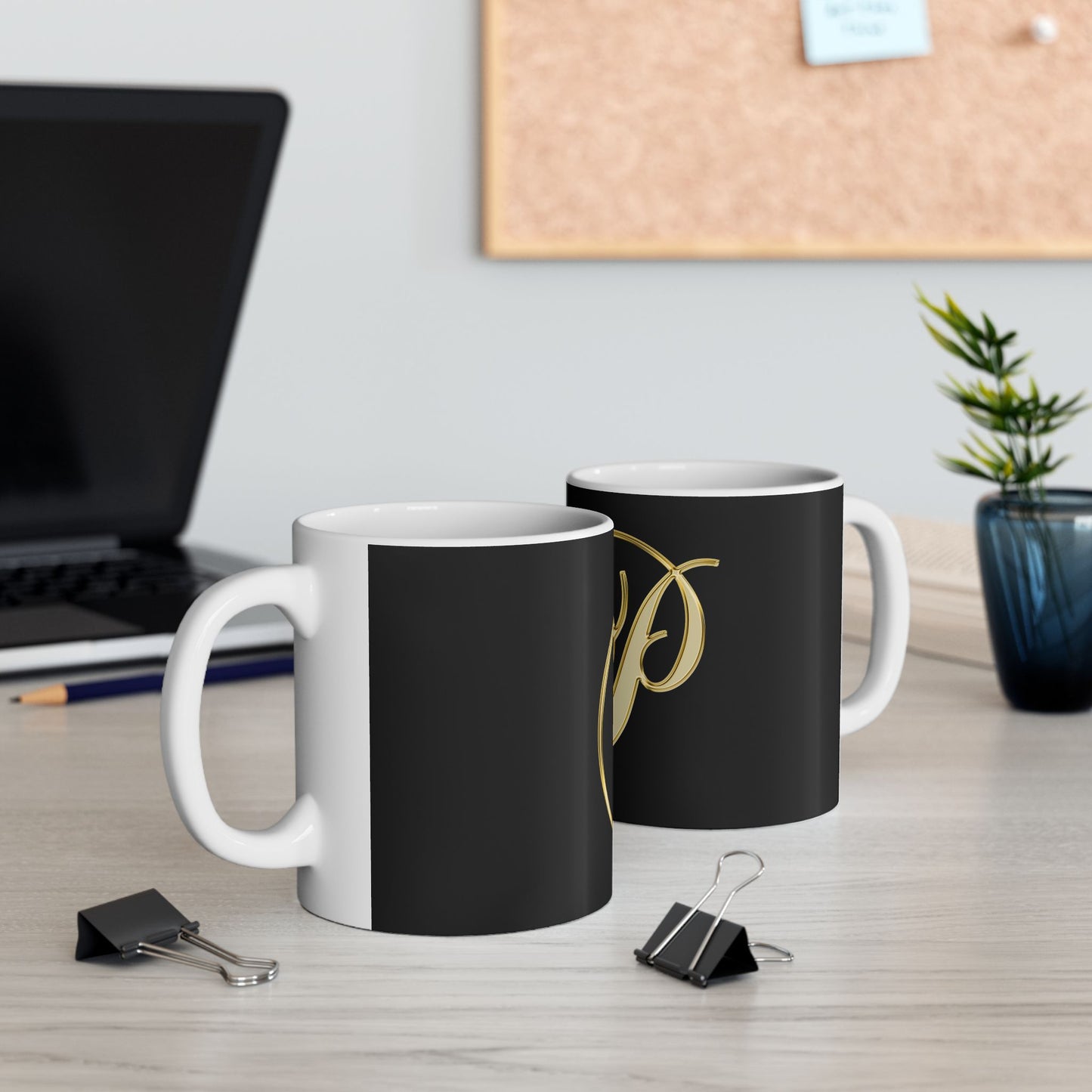 Gold Script Letter P Ceramic Mug – Elegant Monogram Coffee Cup (11oz, 15oz)