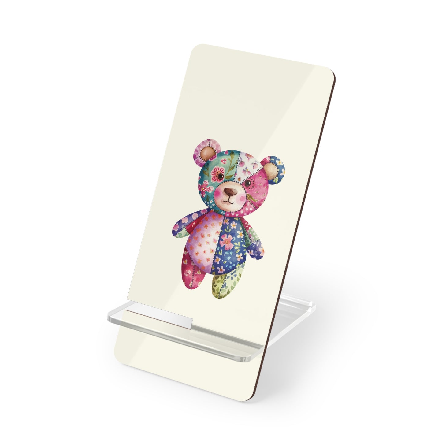 Phone Stand — Cute Patchwork Teddy Mobile Display Stand
