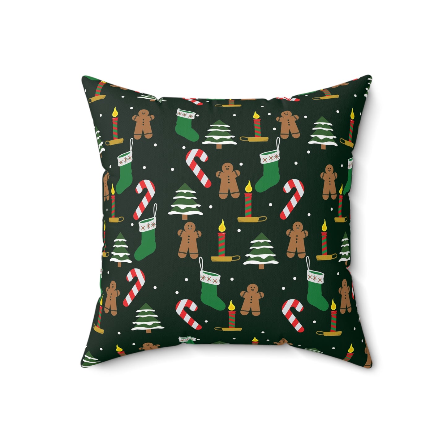 Christmas Pattern Pillow — Gingerbread, Candy Canes & Stockings Holiday Throw Pillow