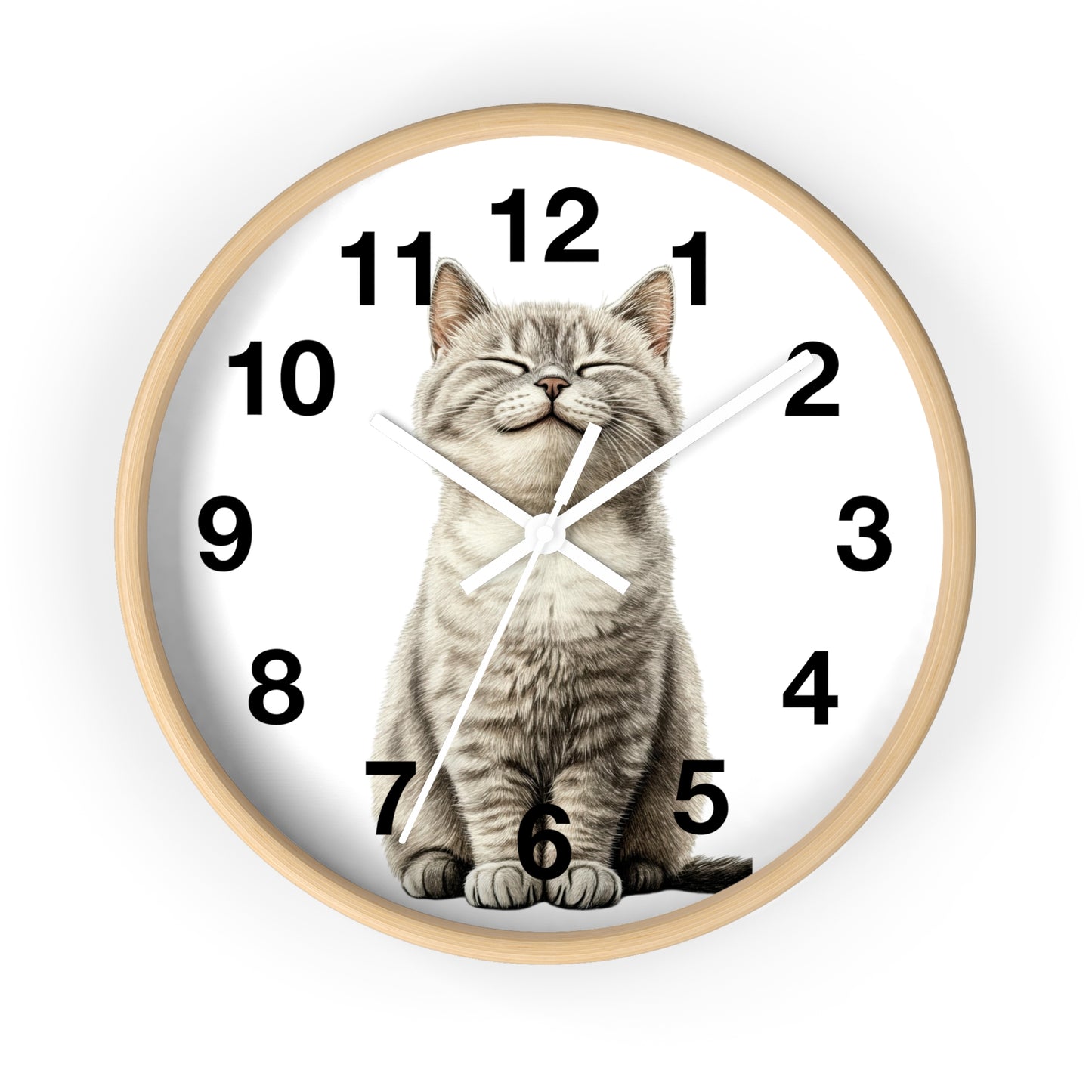 Smiling Tabby Cat Wall Clock — Cute Cat Decor for Living Room, Nursery & Gifts
